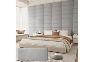 Amoveo Upholstered Headboard for King Size Bed, Wall Mounted & Peel and Stick Headboard, Soundproof DIY Wall Panels, Leather Head Board in Modern Design for Bedroom (12 Panels, Each 23.62"x9.84"