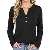 Women Long Sleeve Henley Shirts 2026 Fall Fashion Dressy Casual Tops Trendy Blouses Work Clothes Pullover Loose Fit Tunics