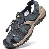 FLARUT Men's Sport Sandals Outdoor Hiking Sandals Closed Toe Leather Athletic Lightweight Trail Walking Casual Sandals Water Shoes