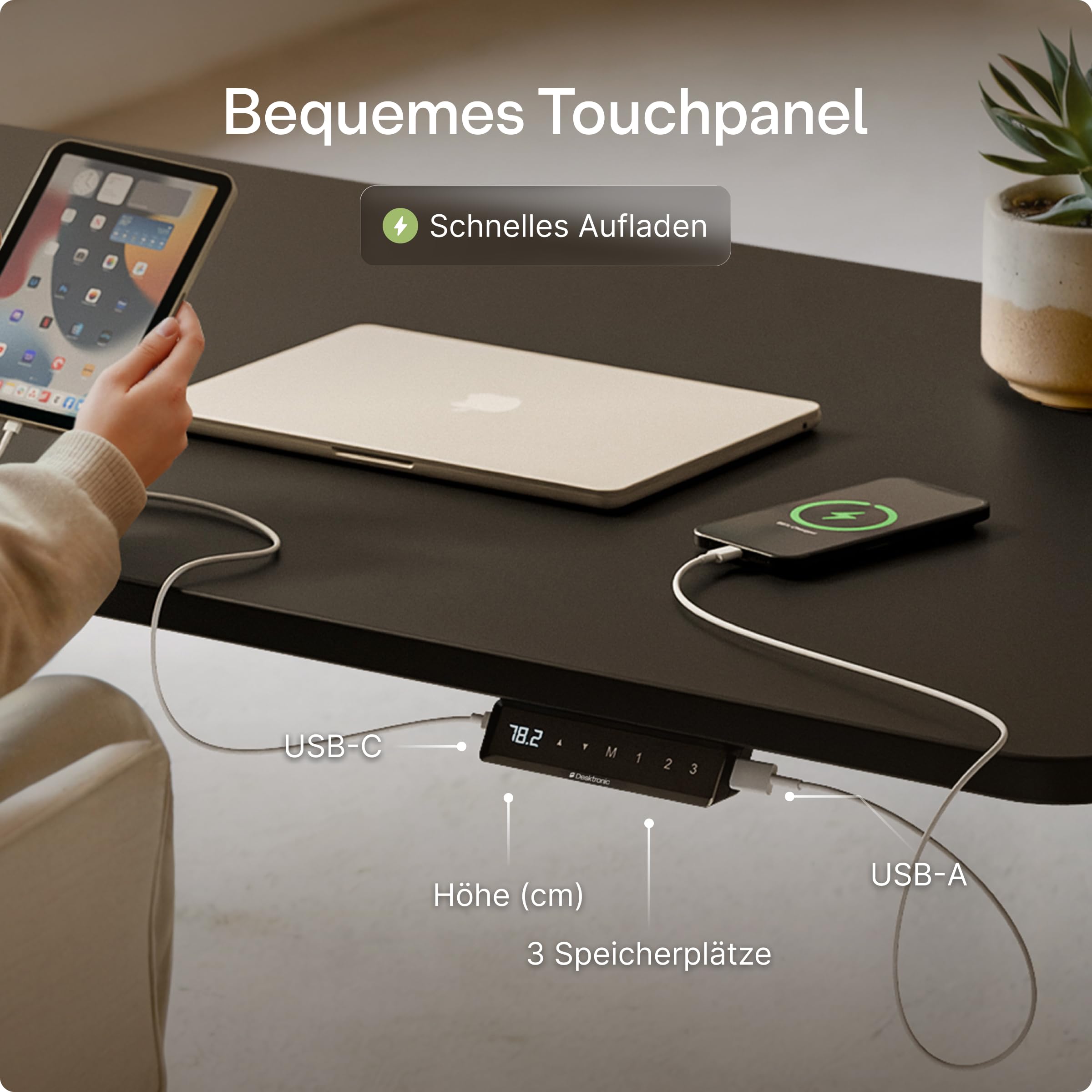 Desktronic Homeone Höhenverstellbarer Schreibtisch 160 × 80 cm – Elektrischer Schreibtisch Mit Zwei Elektrischen Motoren, Touchscreen-Steuerung Und Integrierten USB-a- Und USB-c-ladeanschlüssen 6