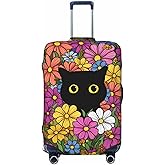 Guiteinyi Cat Flowers Luggage Cover for Suitcase Elastic Non Scratch Travel Protector Travel Washable Suitcase Cover Fits 18-32 Inch Luggage