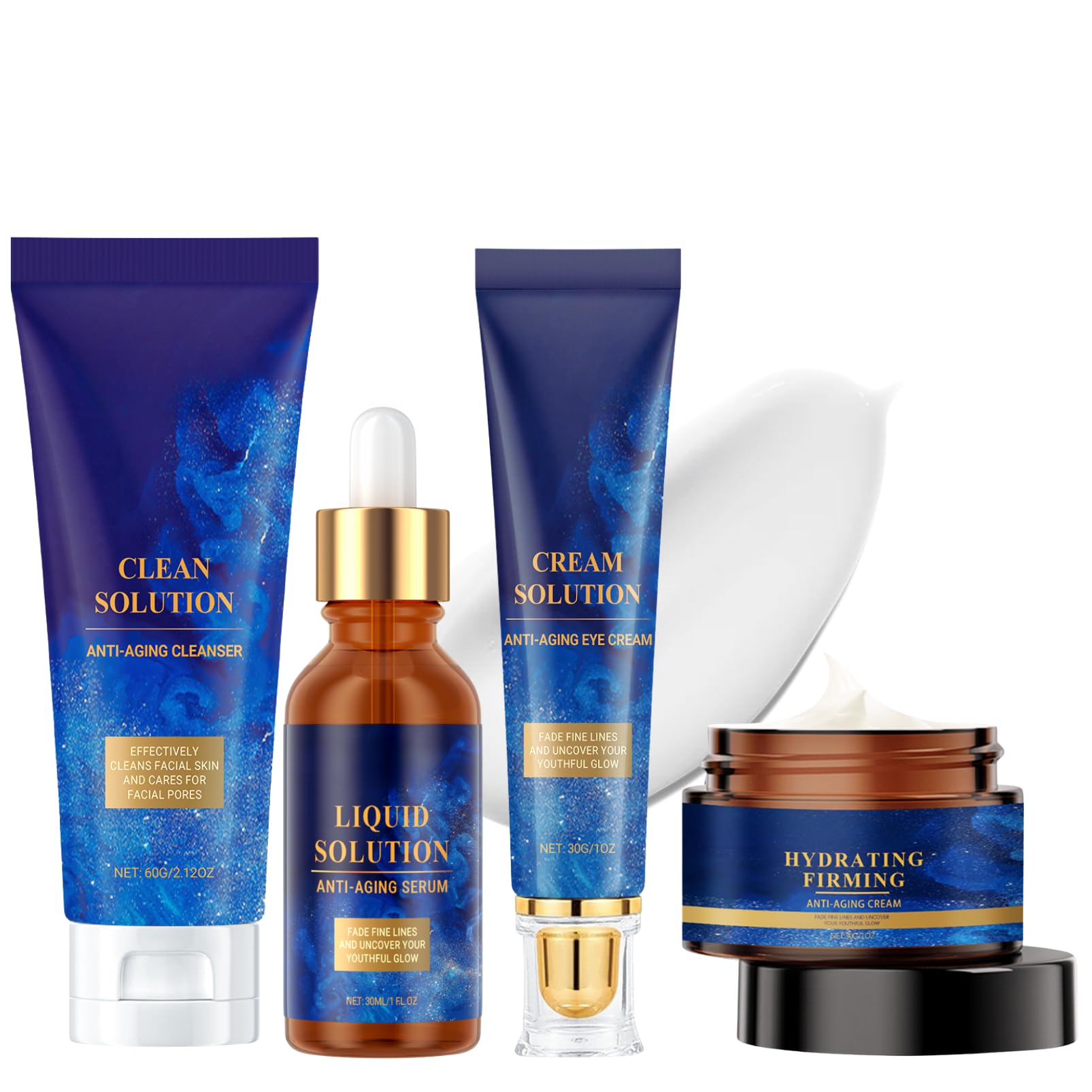Ola-vita Liquid Solution Serum Set - Ola-vita Liquid Solution Anti Aging Serum, Eye Cream, Face Cream & Cleanser - Reducing Fine Lines & Wrinkles, Stock Solution Facial Serum Skin Care kits 4pcs