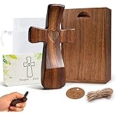 HYL.LL&RQ Handcrafted Walnut Wood cross My Heart，Pocket Prayer Cross with Gift Box Inspirational Christian Gift Set for Women & Men, Easter, Communion, Daily Devotion