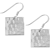 MIMI 925 Sterling Silver Hammered Square Drop Dangle Earrings