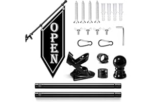 OPEN Flag with Pole Kit, Double-Sided Heavy Duty Hanging Banner Sign with Metal Bracket, Outdoor Storefront Business Sign for