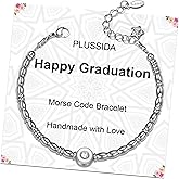 PLUSSIDA Stainless Steel Beaded Morse Code Bracelet for Women Mother's Day Gifts for Mom Wife Daughter Unique Funny Inspirational Gifts for Men Friendship Birthday Gift Best Friends (Happy Graduation)