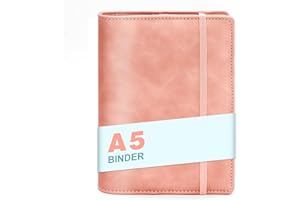 CONVEND A5 Refillable 6 Ring Faux Leather Budget Binder,Mini Notebook Binder Cover for A5 Filler Paper,Loose Leaf Personal Planner Binder Cover with Magnetic Buckle Closure(Pink)