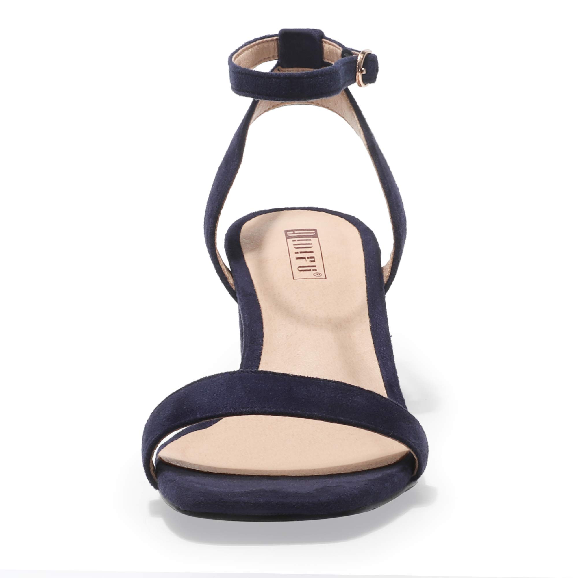 IDIFU Women's SE2COOKIE Square Open Toe Ankle Strap Chunky Block Low Heeled Sandals Wedding Dress Pump Shoes (Blue Suede… - Image 4