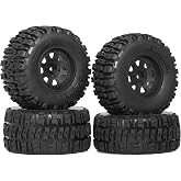 Chanjorlin 1/10 RC Short Course Truck Tires and Plastic Wheels 12mm Hex Off Road Front and Rear Tyres OD 115mm for 1:10 Scale Buggy Truck Car TRAXXAS Slash4X4 HuanQi 727 ARRMA SENTON 3S Losi 4PCS