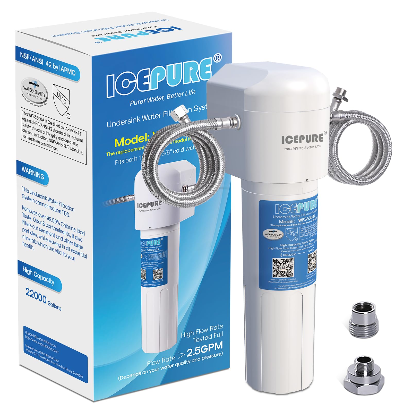 Photo 1 of ICEPURE Under Sink Water Filter System, 3 Years or 22000 Gallons Ultra High Life NSF/ANSI 42 Certified, Removes Heavy Metals,Chlorine,Direct Connect Under Counter Drinking Water System, USA Tech
