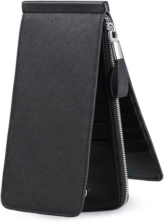 JEEBURYEE Women's Genuine Leather RFID Blocking Long Zip Wallet Credit Card Organizer, Black - Image 4
