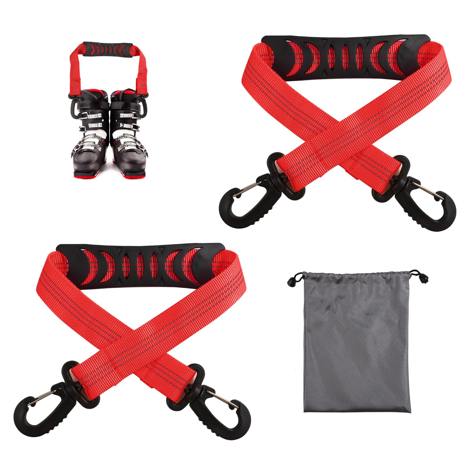 lasuroa 2pcs Ski Boot Carrier Straps with Storage Bag, Portable Ski Carrier Straps Backpack Straps Ski Shoulder Sling Ski Bag Shoulder Strap Skate Leash Roller Skate Leash Ski Accessories(Red)