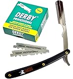 Classic Samurai Stainless Steel Professional Barber Straight Edge Razor with 100 Count Derby Single Edge Razor Blades