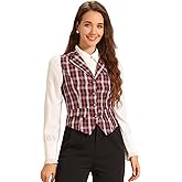Allegra K Women's Plaid Waistcoat Notched Lapel Collar Single Breasted Vintage Vest