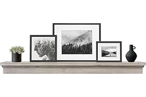 MCS 60-Inch Mantel, Master & Co Gray Woodgrain Finish Solid Wood Floating Fireplace Mantel, Long Floating Shelf for Livingroom with Wood Cleat Hanging System, Photo and Home Decor Display Shelf