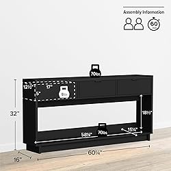 Prepac Black Simply Modern Entryway Table, Narrow