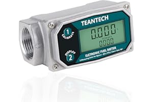 TEANTECH Flow Meter - 1 inch Digital Flow Meter Aluminum Alloy Engineered Flowmeter Turbine Flow Meter Oil Fuel Flow Meter for Measure Diesel Kerosene Gasoline (1 inch)