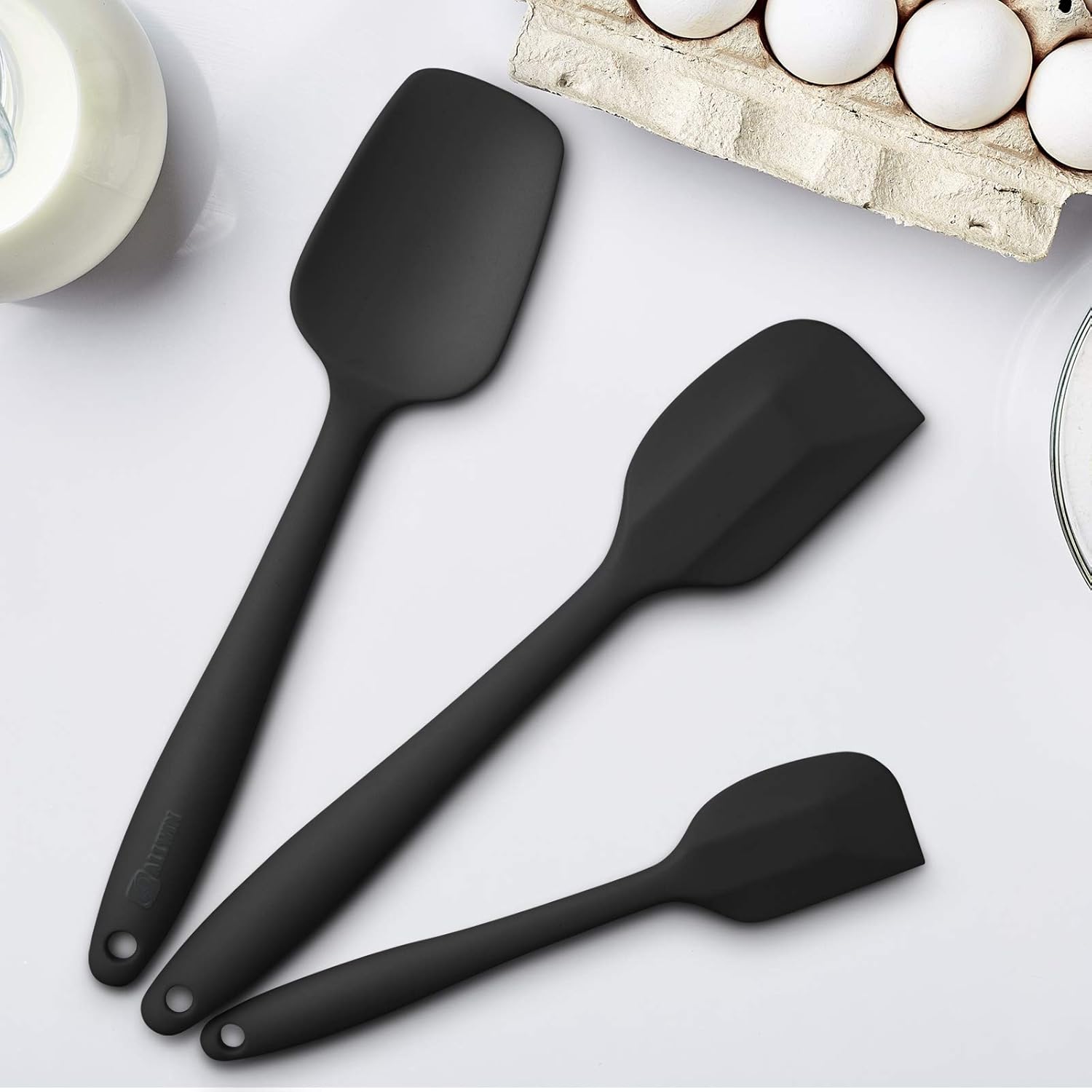 Silicone Spatula 3-piece Set, Ergonomic Handle High Heat-Resistant Spatulas, Non-stick Rubber Spatulas with Stainless Steel Core, Black: Kitchen & Dining