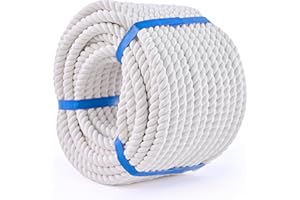 MKMJ White Cotton Rope 1/2in × 50ft Natural Twisted,Available as Used for Tug of War, Navigation, Fitness and Making Handicrafts, etc