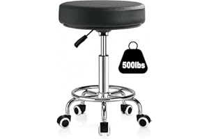 WXGKSA Adjustable Rolling Stool with Wheels 500lb Heavy Duty Round Rolling Stool with Footrest, Patent Leather Drafting Stool
