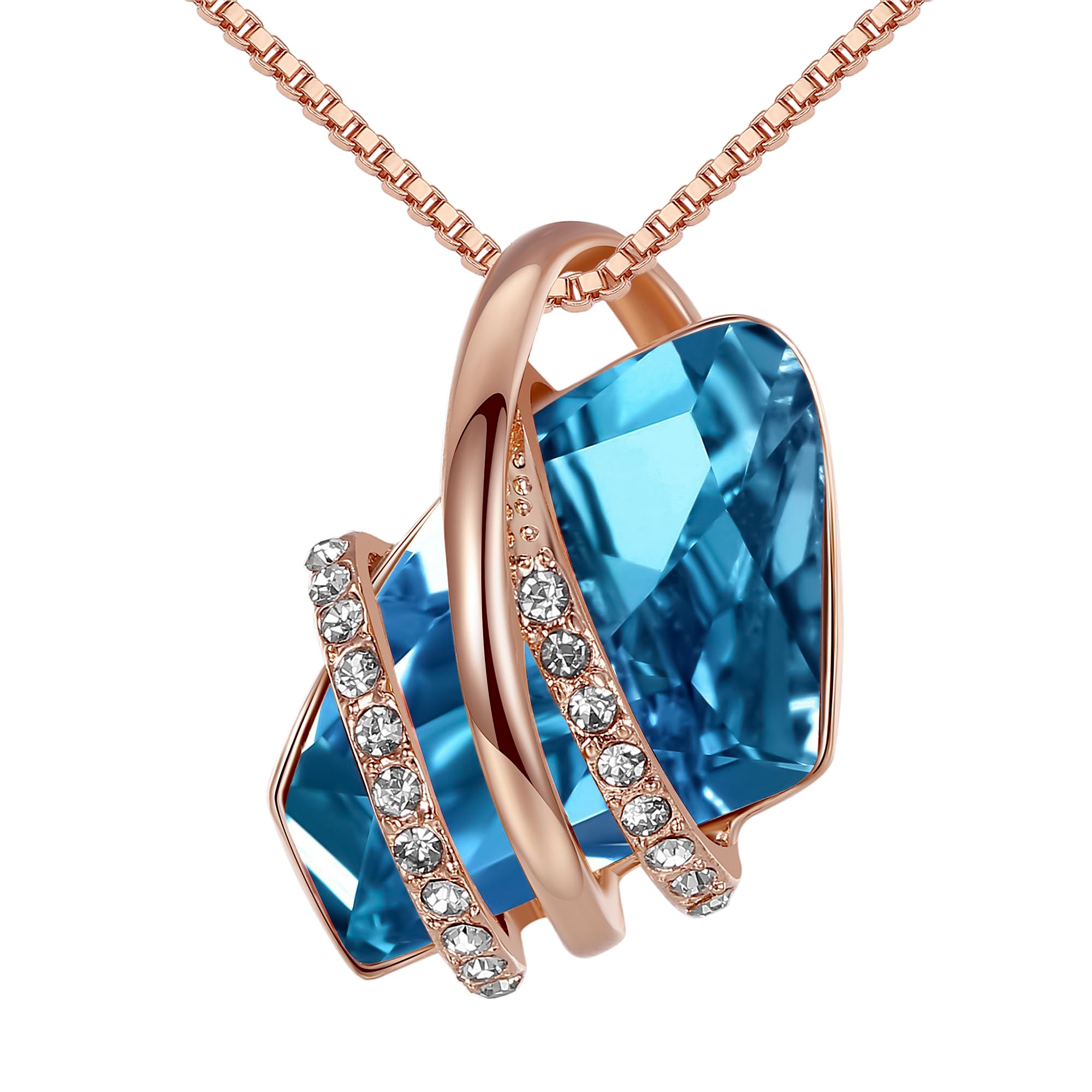 Leafael Wish Stone Pendant Necklace with Birthstone Crystal, 18K Rose Gold Plated/Silver-Tone, 45 cm + 5 cm Extender — image 1