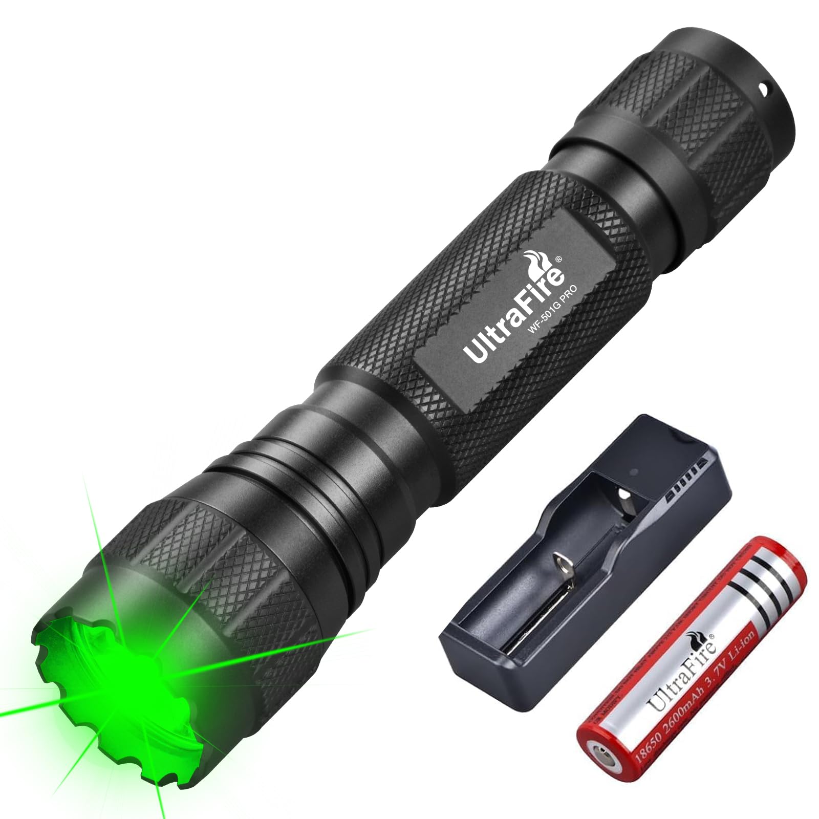 ULTRAFIRE Green Light LED Torch 520-530nm Green Hunting Torch with Holster, 10W High Power Green Predator Light for Night Vision, Fishing, Reading Map, WF-501G RRO