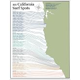 111 California Surf Spots Coastal Wave Line Modern Ocean Illustration Surfing Location Chart West Coast Artwork for Home Office Beach House Study Wall Art Decor Nautical Design 16x20 Unframed Poster