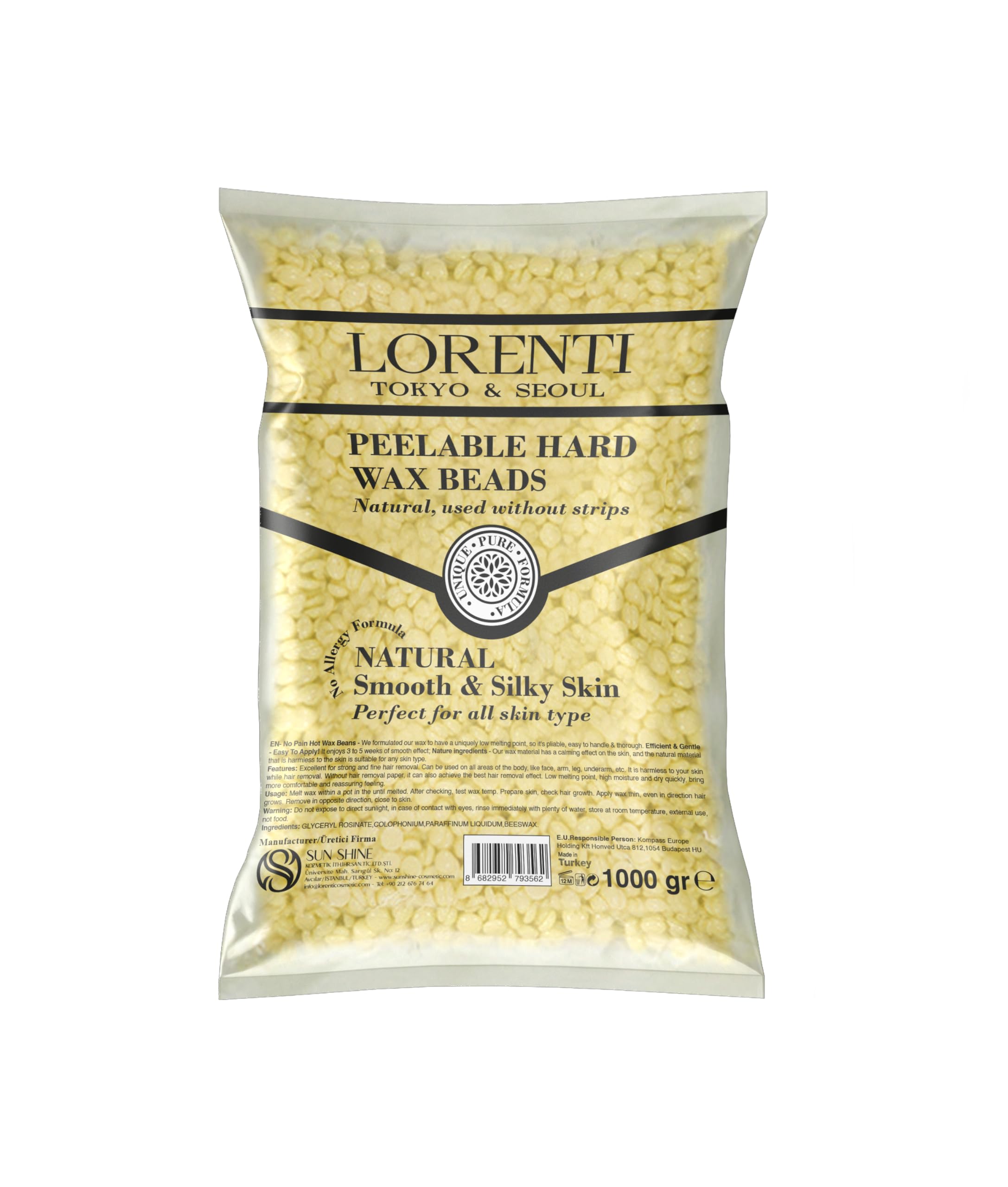Lorenti Professional Hard Wax Beads 1000g | Painless Hair Removal of Full Body and Face | Vegan | 100% Natural Less Pain Wax | for Women and Men | Natural Beads