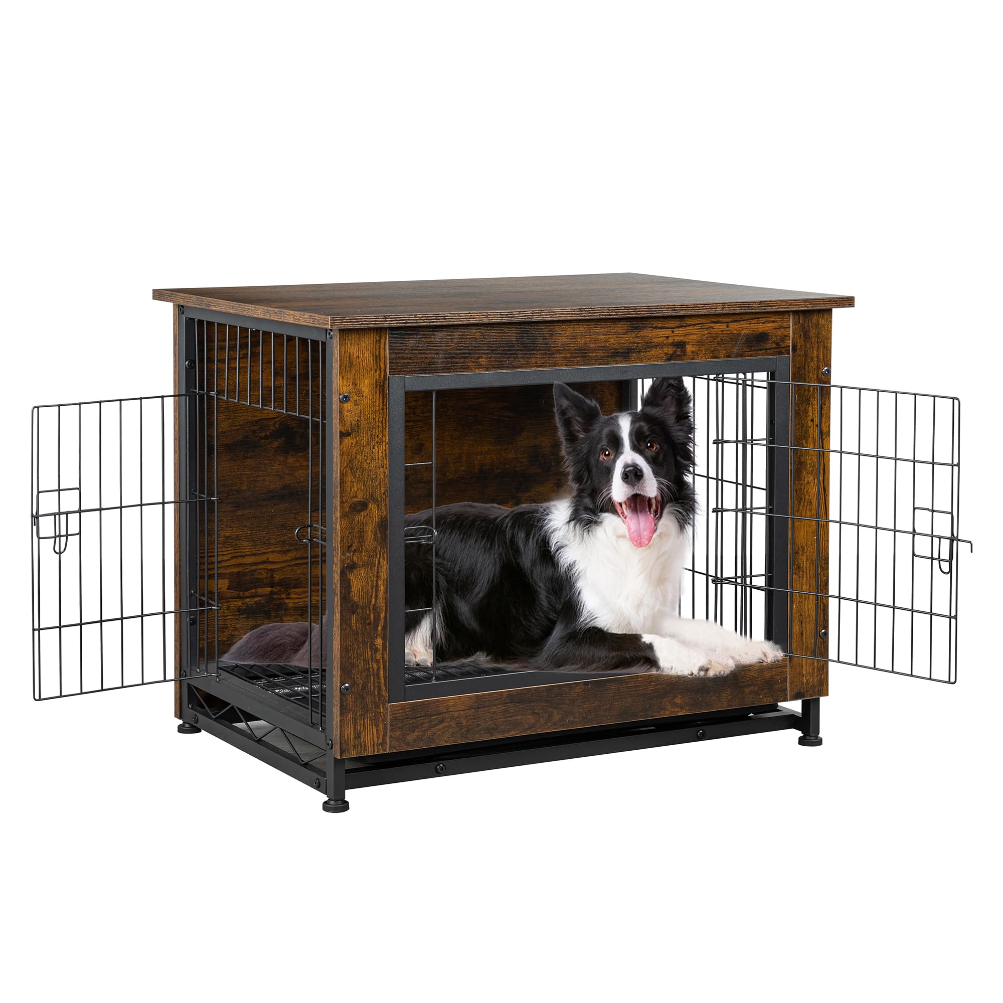 Photo 1 of ***Missing hardware***Shintenchi Wooden Dog Crate Furniture for Large Breed, L Double-Door Kennel Indoor with Removable Tray, End Table L Dog Crate for Decoration, 38.6" Large, Brown