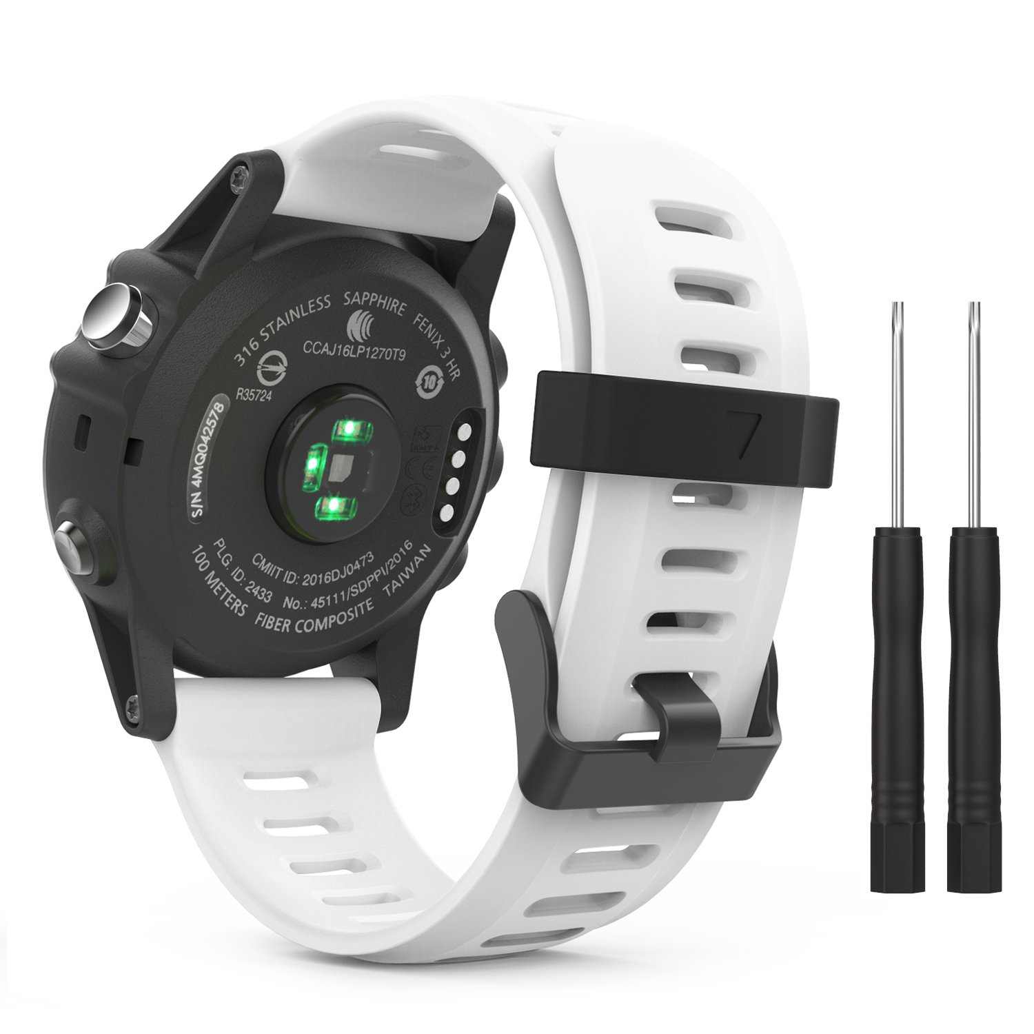 MoKo Watch Band Compatible with Garmin Fenix 3/3 HR,Soft Silicone Replacement Strap for Fenix 5X/5X Plus/Tactix Charlie/Descent Mk1/Quatix 3, White