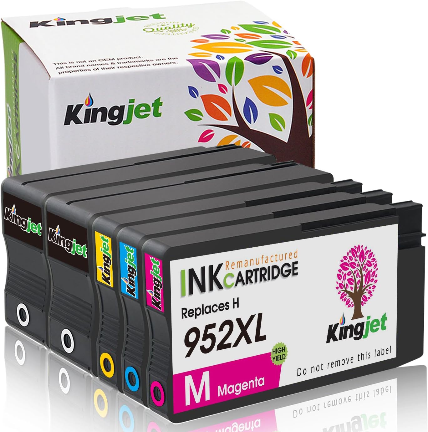 Kingjet Re-Manufactured Replacements for 952 952XL Ink Cartridge Work with Officejet Pro 7740 8210 8216 8702 8710 8715 8720 8725 8730 8740 Printers, 5 Pack