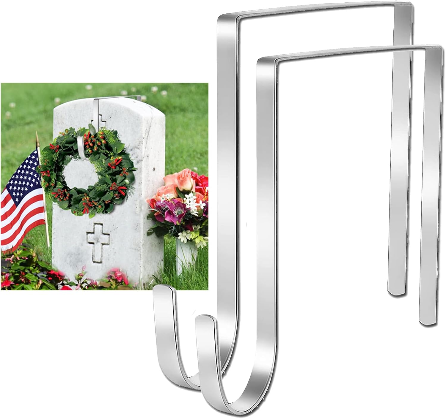 Wreath Hangers - Arilaca Headstone Wreath Hanger for Cemetery Wreath Holder for Grave Marker Halloween Decorations Door Wreath Hooks Wreath Hangers for Front Door Decor Headstones for Cemetery Wreath Stand