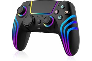 JUNHUAN Wireless Controller for PS4/PS3/Pro/Slim with Hall trigger/Non-Slip Grip/TURBO/Cool RGB/Motion Sensor/Dual Vibration, Compatible with PS4/PS3 Console, wired with PC