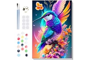 VINDIJA Bird Paint by Numbers Kit for Adults Kids, Flowers Adults' Paint by Number Kits on Canvas Framed, Color by Numbers for Adults, Arts Crafts Kits for Girls Ages 8-12 Adults, 8x12in, MT2337