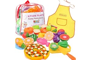 KIMICARE Kitchen Toys Fun Cutting Food Fruits Vegetables Toys Pretend Food Playset for Children Girls Boys Educational Early Age Basic Skills Development 41pcs