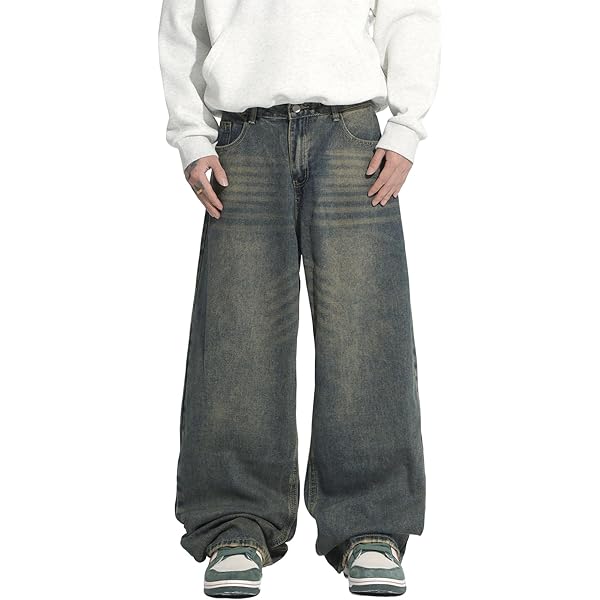 Men's Baggy Vintage Jeans Hip Hop Loose Fit Denim Pants 90s