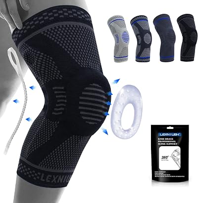 Lexniush Knee Support Sport Brace with Patella Gel Pads Stabilizers Black L