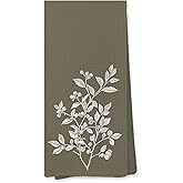 MVLJG Vintage Olive Green Neutral Floral Kitchen Towels, Rustic Botanical Dish Tea Towels for Kitchen, Farmhouse Cottagecore Flower Plant Decorative Hand Towel for Spa Guest Bathroom, 16x24 Inches