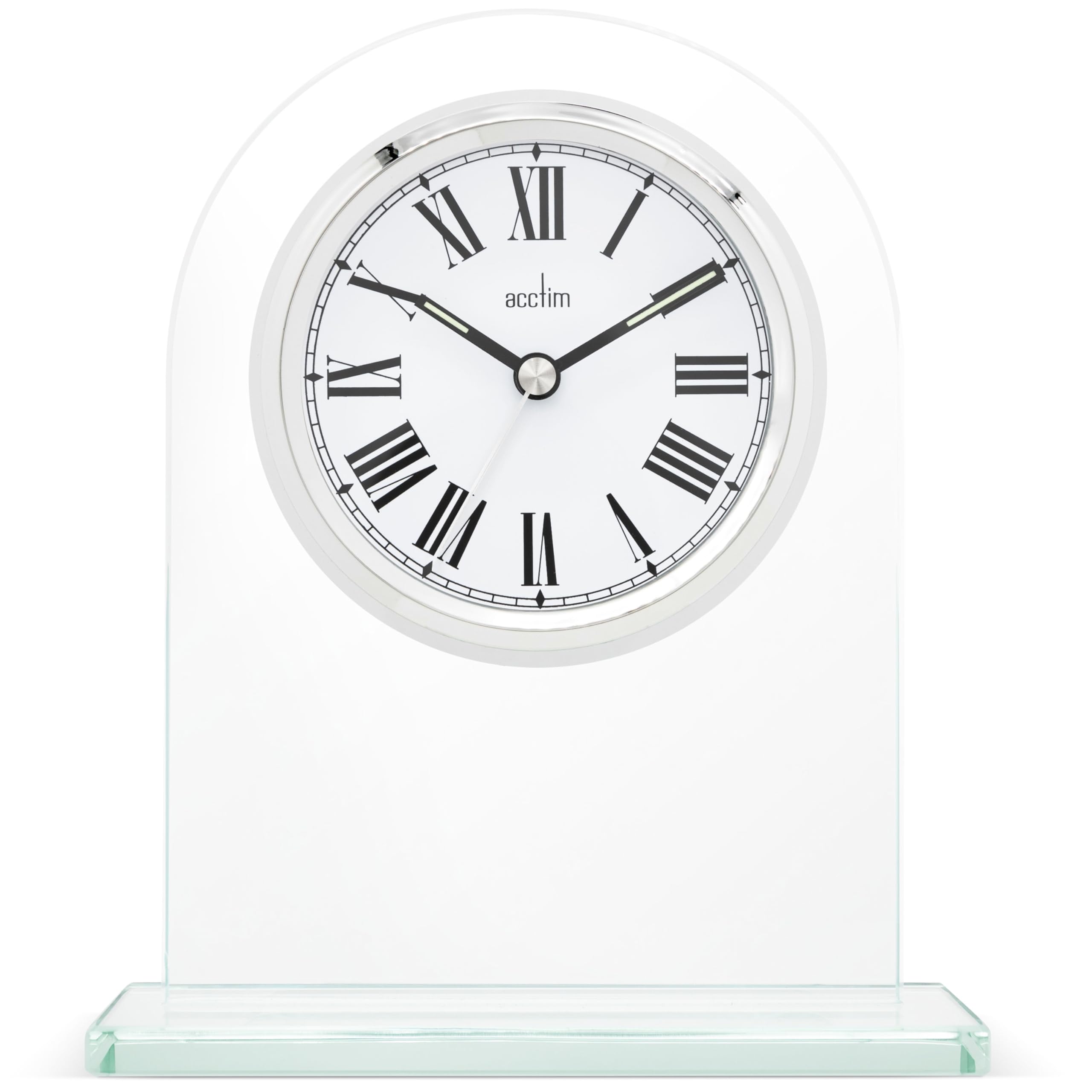 Acctim Adelaide Mantel Clock Quartz Glass Luminous Hands Floating Effect Energy Efficient Silver