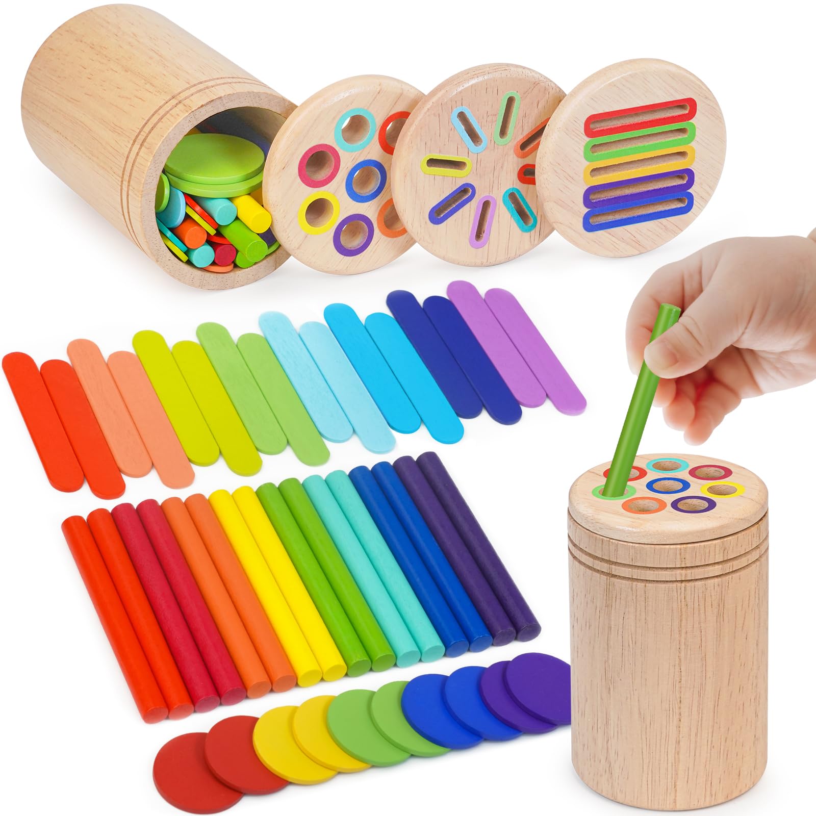 Joozmui Montessori Wooden Toys for 1 2 3 Years Boys Girls, 3 In 1 Montessori Wooden Activity and Development Toy for Boys Girls Toddler Toys Age 1 2 3 Educational Learning Toys