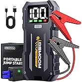 BSMOOM Car Jump Starter,5000A Portable Car Jump Starter Battery Pack (10.0L Gas/8L Diesel) 12V Car Battery Charger Jumper Starter, Jumper Cables,Portable Lithium Jump Box with LED Light/USB QC3.0