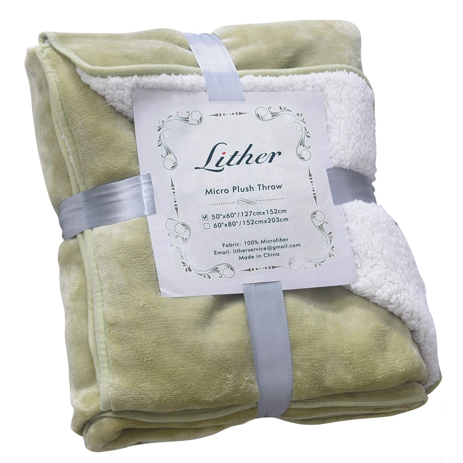 LITHER 500GSM Sherpa Fleece Blanket Throw Size Sage Plush