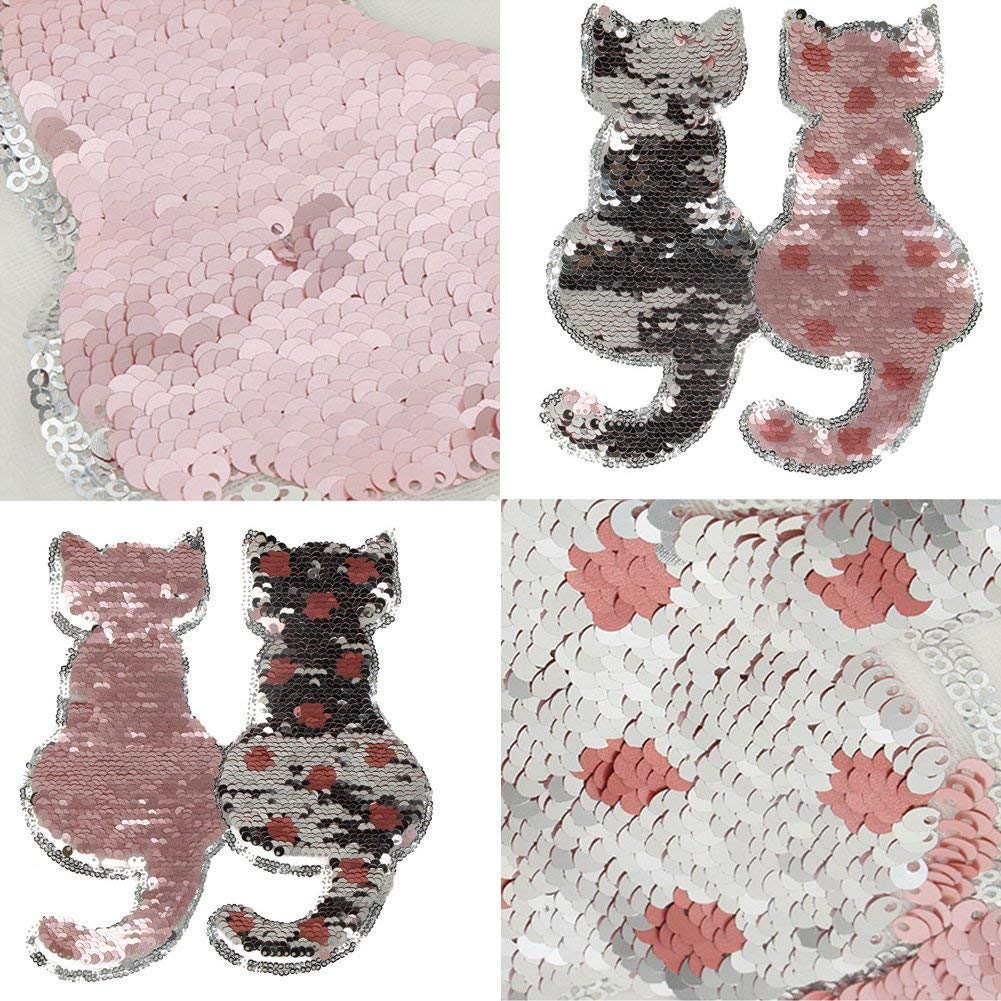 2 Pcs DIY Clothes Patch Stickers Cartoon Pattern Applique Glitter Sequin Iron On Or Sew On Patches for T-Shirt Jeans Skirt Vests Scarf Hat Bag Decor