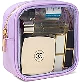 Clear Makeup Bag for Purse - Small Cosmetic Bag, Toiletry Bags, Cute Travel Makeup Bag, Coin Purse, Car Accessories Organizer - Storage Travel Essentials for Women & Girls (Clear-Purple)