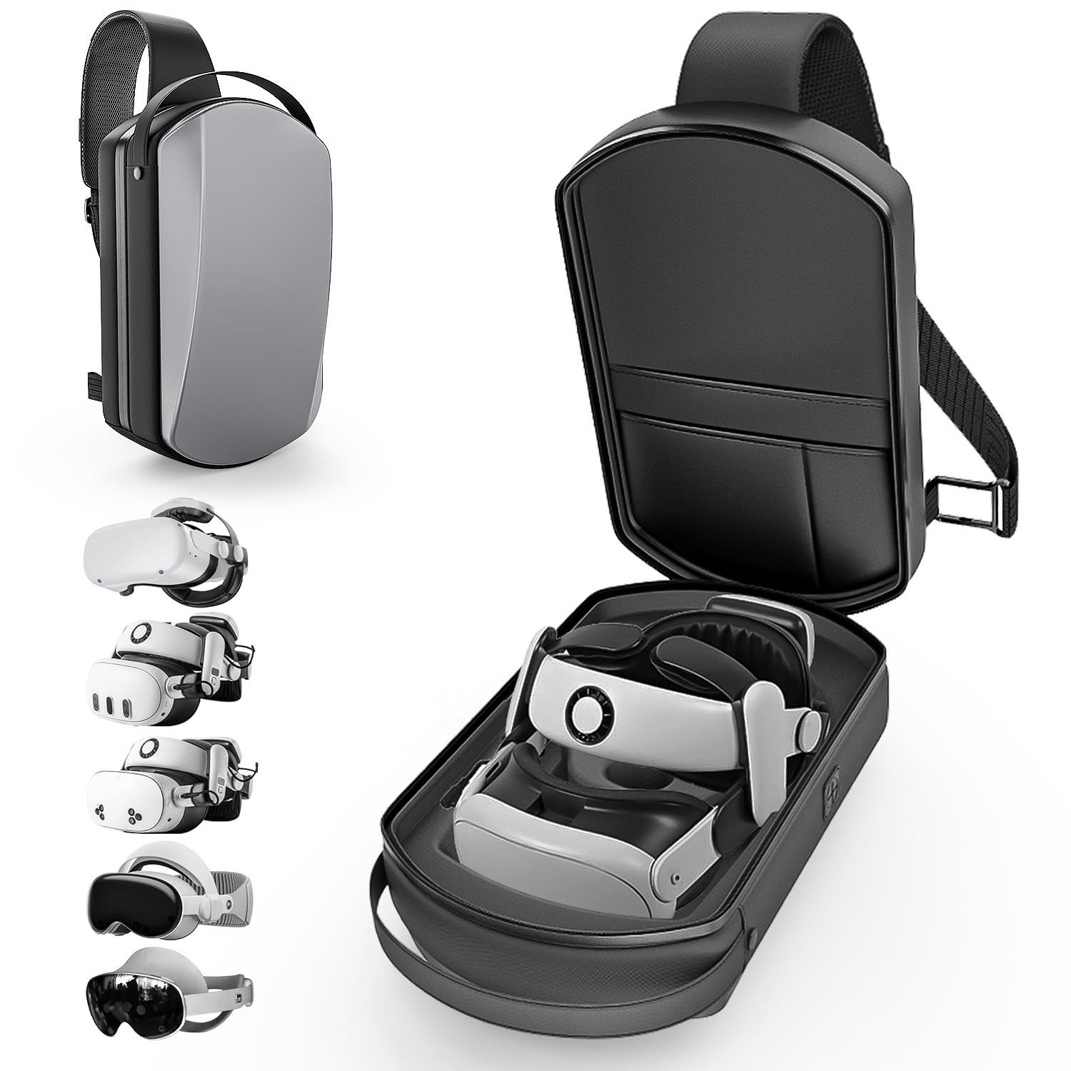 Carrying Case Sling Bag Compatible with Meta Quest 2,3,3S/Vision Pro & 2/Elite Strap/BOBOVR S3 PRO/Kiwi design Battery & ALL SIZE VR Headset Controller Accessories, Crossbody Shoulder Backpack (Grey)