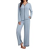 Blooming Jelly Womens 2 Piece Color Block Pajama Set Soft Fall V Neck Lounge Sets Wide Leg Pants Sleepwear Pockets