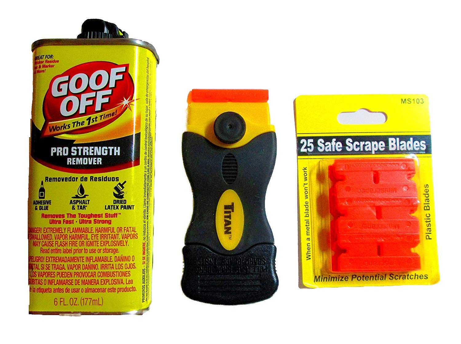 Amazon.com: Goof Off Adhesive Removal Kit and Titan Mini Scraper / 25 Plastic Blades: Home Improvement