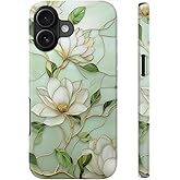 STARVIP for iPhone 16 Case Cute - Wireless Charging Compatible - Dual-Layer Hard Shell + Silicone Cover - Aesthetic Protective Phone Case for Women - Vintage Magnolia Flowers