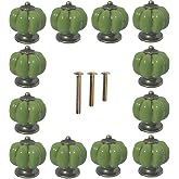 Eledabra Ceramic Pumpkin Cabinet Knobs, Green Vintage Drawer Knobs for Vanity, Closet, Cupboard, Green Knobs 12pcs