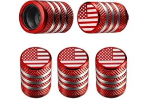 HUGIMCNT Tire Valve Stem Cap Cover - (5 Pack) Tire Air Cap Metal with Plastic Liner Corrosion Resistant Leak-Proof American Flag for Car Truck Motorcycle Bike Red
